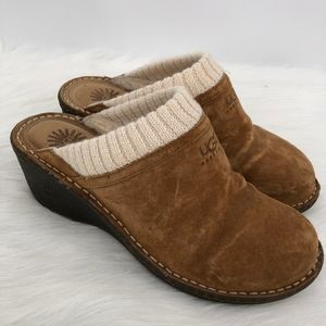 UGG Wedge Clogs Mules Brown with cream size 9